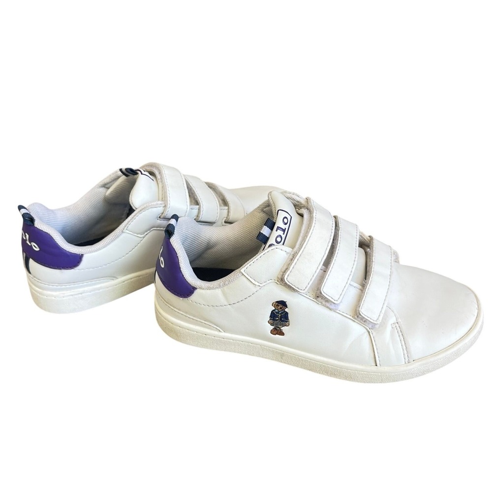 Polo‎ Ralph Lauren Bear EZ Girl Sneakers Hook Loop Faux Leather Size 1.5 White